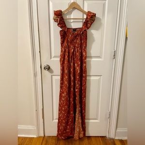 Stylehouse rust floral dress elastic chest ruched off shoulder thigh slit medium